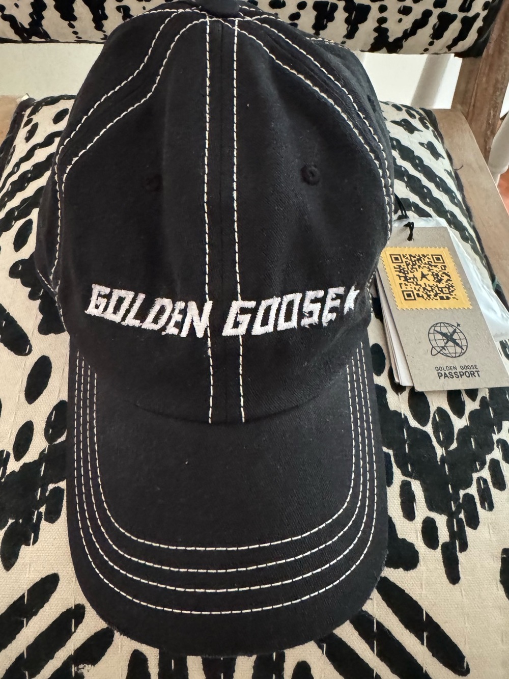 NWT Golden Goose Contrast Stitch Logo Baseball Hat Black Distressed Cap Unisex